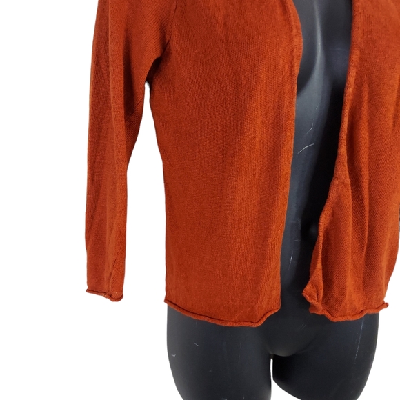 Eileen Fisher Petite Small Cinnamon Orange 100% Linen Knit Cardigan Sweater LS - Picture 10 of 14